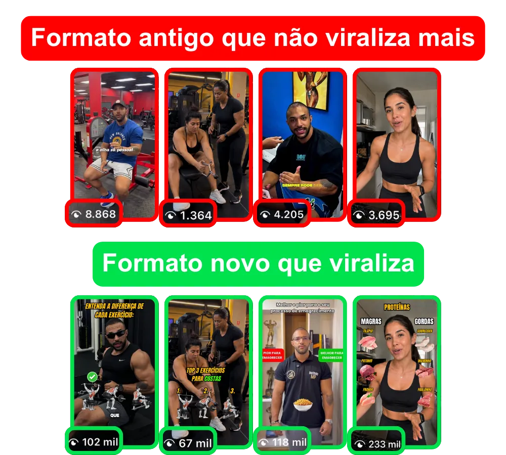 Comparação entre um Reel comum e um Reel usando formato viral